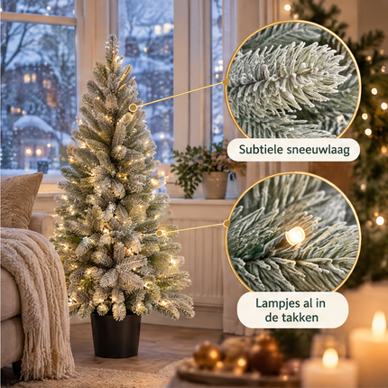 infographic opus55 infographic 3 - Cheqo® Kunstkerstboom 120 cm Ø60 cm in Pot met Sneeuw en Verlichting Warm Wit
