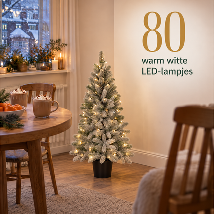 infographic opus55 infographic 5 - Cheqo® Kunstkerstboom 120 cm Ø60 cm in Pot met Sneeuw en Verlichting Warm Wit