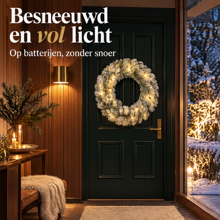 infographic opus55 infographic 1 - Cheqo® Kerstkrans 45 cm met Sneeuw en Verlichting Warm Wit