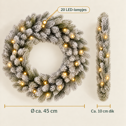 infographic opus55 infographic 4 - Cheqo® Kerstkrans 45 cm met Sneeuw en Verlichting Warm Wit