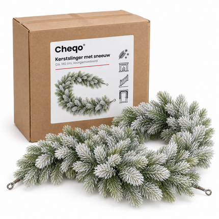 infographic opus55 verpakking - Cheqo® Kerstslinger 180 cm met Sneeuw zonder Verlichting
