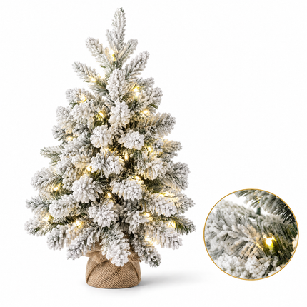 infographic opus55 hoofdafbeelding - Cheqo® Mini Kerstboom 60 cm met Sneeuw en Verlichting Warm Wit