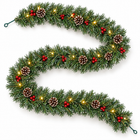 infographic opus55 hoofdafbeelding - Cheqo® Kerstslinger 270 cm met Dennenappels, Rode Bessen, Witte Puntjes en 30 LED Warm Wit