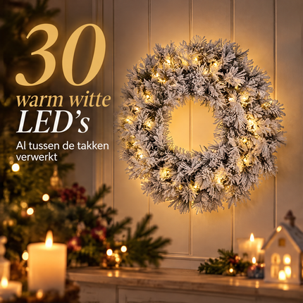 infographic opus55 infographic 2 - Cheqo® Kerstkrans 60 cm met Sneeuw en 30 LED Warm Wit