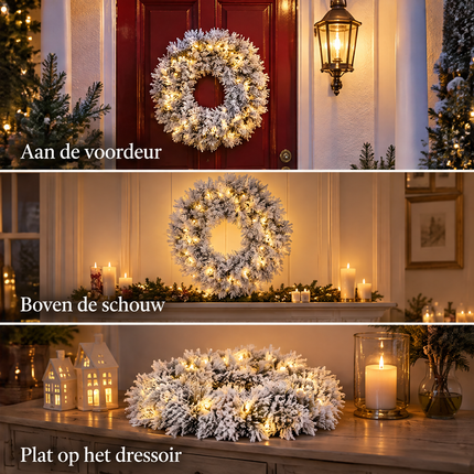 infographic opus55 infographic 3 - Cheqo® Kerstkrans 60 cm met Sneeuw en 30 LED Warm Wit