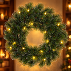 infographic opus55 hoofdafbeelding - Cheqo® Kerstkrans 60 cm met Witte Naaldpuntjes en Verlichting Warm Wit