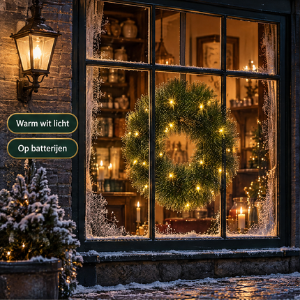 infographic opus55 infographic 1 - Cheqo® Kerstkrans 60 cm met Witte Naaldpuntjes en Verlichting Warm Wit