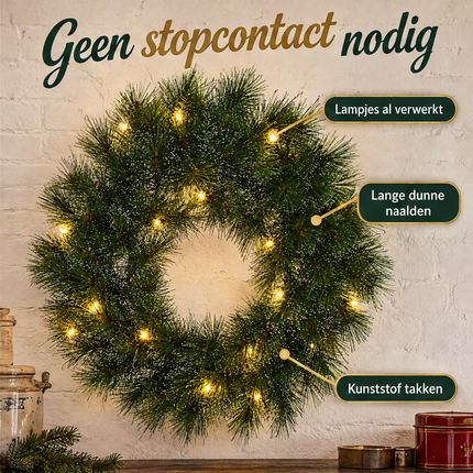 infographic opus55 infographic 3 - Cheqo® Kerstkrans 60 cm met Witte Naaldpuntjes en Verlichting Warm Wit