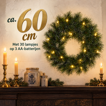 infographic opus55 infographic 4 - Cheqo® Kerstkrans 60 cm met Witte Naaldpuntjes en Verlichting Warm Wit