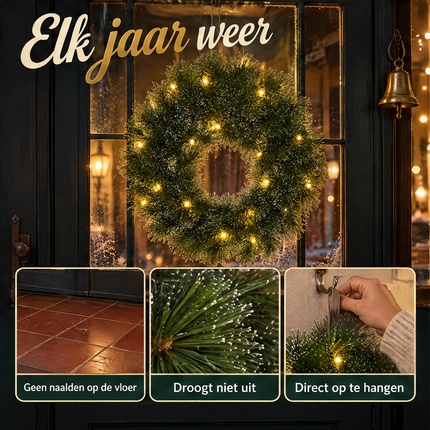 infographic opus55 infographic 5 - Cheqo® Kerstkrans 60 cm met Witte Naaldpuntjes en Verlichting Warm Wit