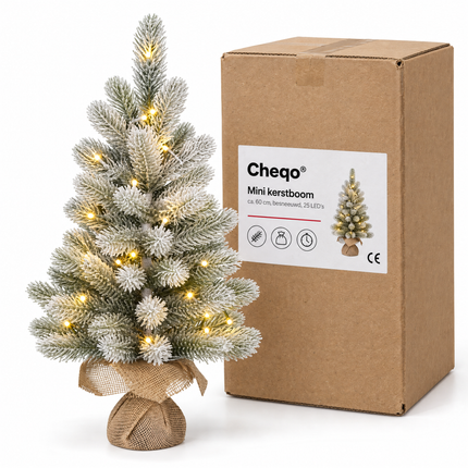 infographic opus55 verpakking - Cheqo® Mini Kerstboom 60 cm met Sneeuw en Verlichting Warm Wit