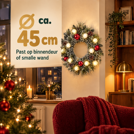 infographic opus55 infographic 4 - Cheqo® Kerstkrans 45 cm met Sneeuw en Verlichting Warm Wit