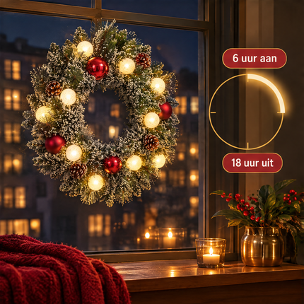 infographic opus55 infographic 5 - Cheqo® Kerstkrans 45 cm met Sneeuw en Verlichting Warm Wit