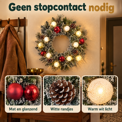 infographic opus55 infographic 6 - Cheqo® Kerstkrans 45 cm met Sneeuw en Verlichting Warm Wit