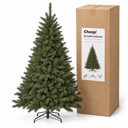 infographic opus55 verpakking - Cheqo® Kunstkerstboom 155 cm Ø100 cm met Witte Naaldpuntjes zonder Verlichting