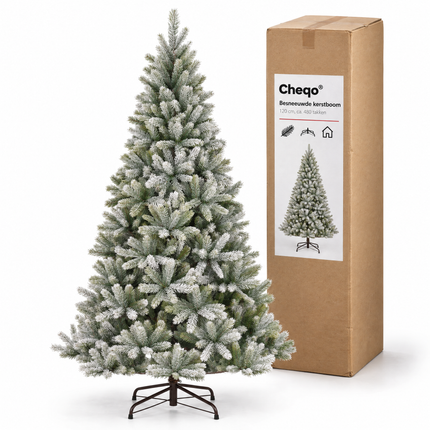 infographic opus55 verpakking - Cheqo® Kunstkerstboom 120 cm Ø80 cm met Sneeuw zonder Verlichting