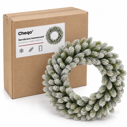 infographic opus55 verpakking - Cheqo® Kerstkrans 60 cm Licht Besneeuwd zonder Verlichting