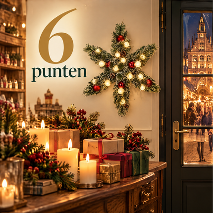 infographic opus55 infographic 4 - Cheqo® Kerstkrans 60 cm Stervorm met Sneeuw en Verlichting Warm Wit