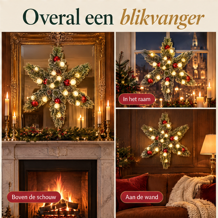 infographic opus55 infographic 5 - Cheqo® Kerstkrans 60 cm Stervorm met Sneeuw en Verlichting Warm Wit