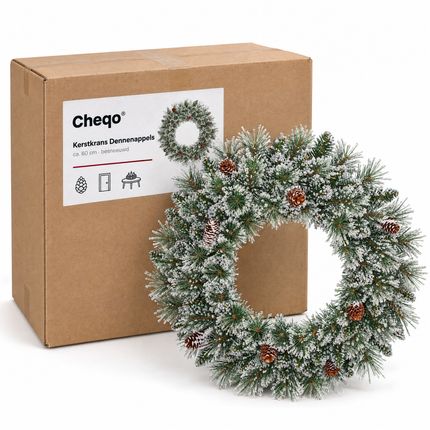infographic opus55 verpakking - Cheqo® Kerstkrans 60 cm met Sneeuw zonder Verlichting