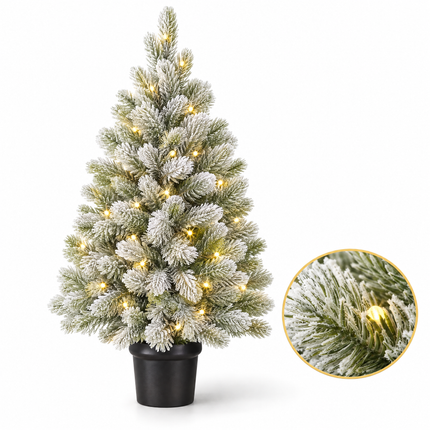 infographic opus55 hoofdafbeelding - Cheqo® Mini Kerstboom 90 cm met Sneeuw en Verlichting Warm Wit