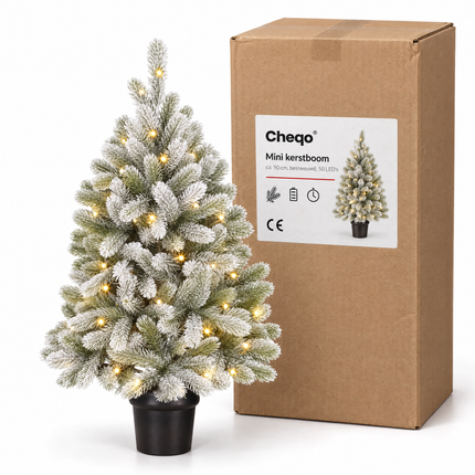 infographic opus55 verpakking - Cheqo® Mini Kerstboom 90 cm met Sneeuw en Verlichting Warm Wit