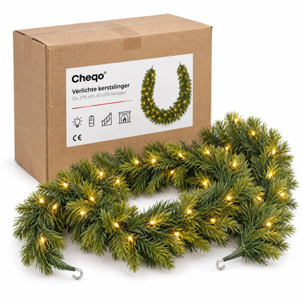 infographic opus55 verpakking - Cheqo® Kerstslinger 270 cm Groen met 40 LED Warm Wit