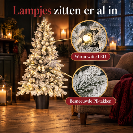 infographic opus55 infographic 4 - Cheqo® Kunstkerstboom 120 cm met Sneeuw en Verlichting Warm Wit