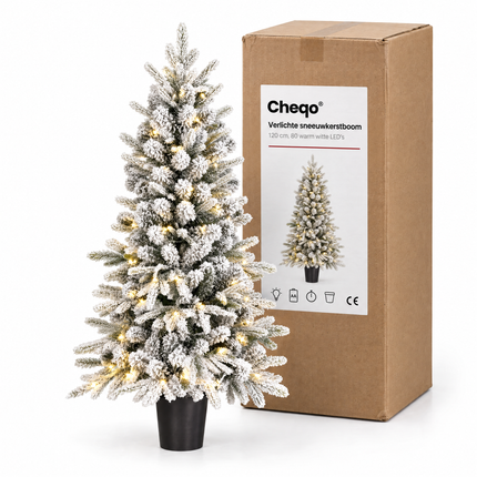infographic opus55 verpakking - Cheqo® Kunstkerstboom 120 cm met Sneeuw en Verlichting Warm Wit