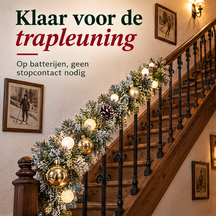 infographic opus55 infographic 1 - Cheqo® Kerstslinger 270 cm Besneeuwd met Gouden Kerstballen en 20 LED Warm Wit