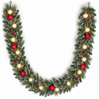 infographic opus55 hoofdafbeelding - Cheqo® Kerstslinger 270 cm Besneeuwd met Rode Kerstballen en 20 LED Warm Wit
