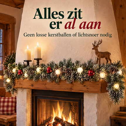 infographic opus55 infographic 1 - Cheqo® Kerstslinger 270 cm Besneeuwd met Rode Kerstballen en 20 LED Warm Wit
