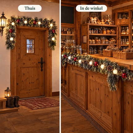 infographic opus55 infographic 4 - Cheqo® Kerstslinger 270 cm Besneeuwd met Rode Kerstballen en 20 LED Warm Wit