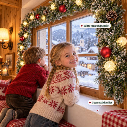 infographic opus55 infographic 5 - Cheqo® Kerstslinger 270 cm Besneeuwd met Rode Kerstballen en 20 LED Warm Wit