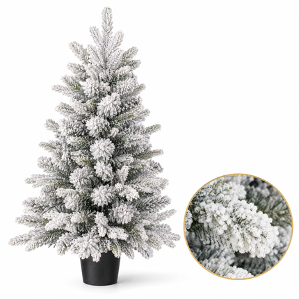 infographic opus55 hoofdafbeelding - Cheqo® Mini Kerstboom 90 cm met Sneeuw zonder Verlichting