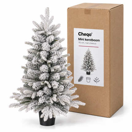 infographic opus55 verpakking - Cheqo® Mini Kerstboom 90 cm met Sneeuw zonder Verlichting