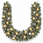infographic opus55 hoofdafbeelding - Cheqo® Kerstslinger 270 cm Besneeuwd met Zilveren Kerstballen en 20 LED Warm Wit