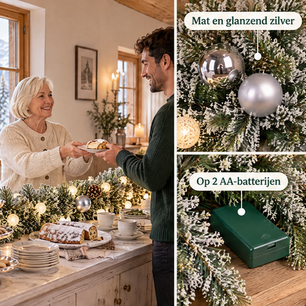 infographic opus55 infographic 2 - Cheqo® Kerstslinger 270 cm Besneeuwd met Zilveren Kerstballen en 20 LED Warm Wit