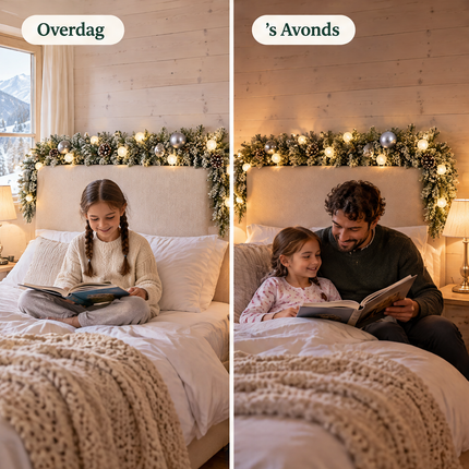 infographic opus55 infographic 4 - Cheqo® Kerstslinger 270 cm Besneeuwd met Zilveren Kerstballen en 20 LED Warm Wit