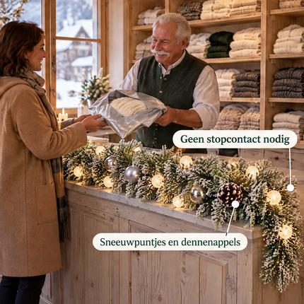 infographic opus55 infographic 5 - Cheqo® Kerstslinger 270 cm Besneeuwd met Zilveren Kerstballen en 20 LED Warm Wit