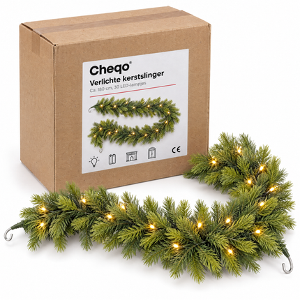 infographic opus55 verpakking - Cheqo® Kerstslinger 180 cm Groen met 30 LED Warm Wit