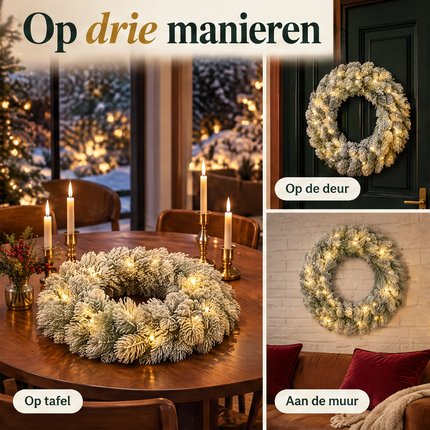 infographic opus55 infographic 2 - Cheqo® Kerstkrans 60 cm met Sneeuw en Verlichting Warm Wit