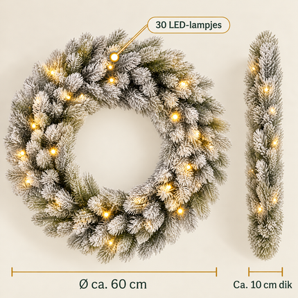 infographic opus55 infographic 4 - Cheqo® Kerstkrans 60 cm met Sneeuw en Verlichting Warm Wit