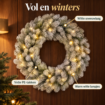 infographic opus55 infographic 6 - Cheqo® Kerstkrans 60 cm met Sneeuw en Verlichting Warm Wit