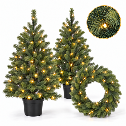 infographic opus55 hoofdafbeelding - Cheqo® Kerstboompjes Set van 2 met Kerstkrans voor Buiten