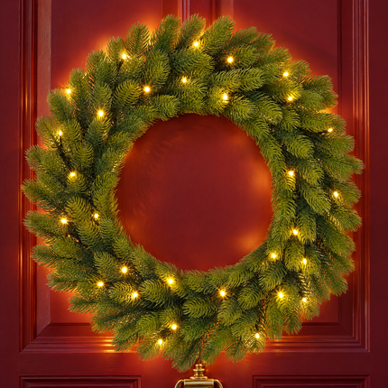 infographic opus55 hoofdafbeelding - Cheqo® Kerstkrans 60 cm Groen met Verlichting Warm Wit