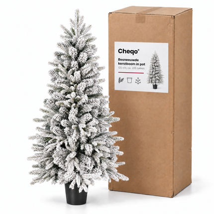 infographic opus55 verpakking - Cheqo® Kunstkerstboom 120 cm met Sneeuw zonder Verlichting