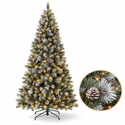 infographic opus55 hoofdafbeelding - Cheqo® Kunstkerstboom 215 cm met Witte Naaldpuntjes en Verlichting Warm Wit