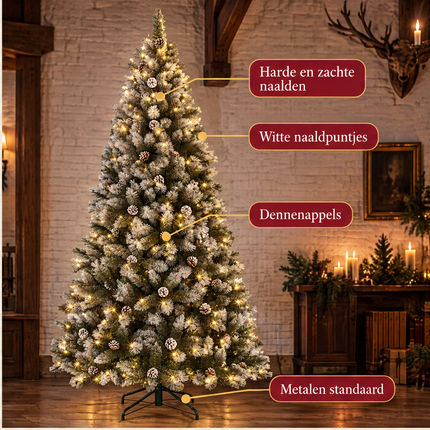 infographic opus55 infographic 3 - Cheqo® Kunstkerstboom 215 cm met Witte Naaldpuntjes en Verlichting Warm Wit
