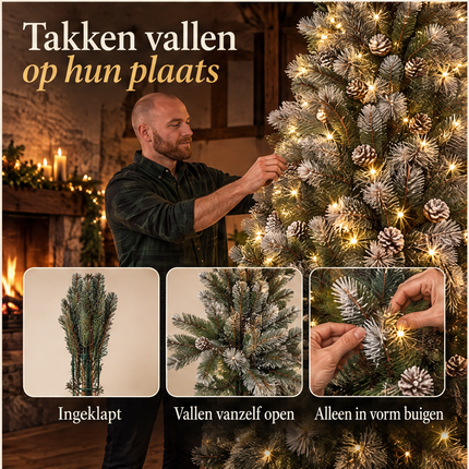 infographic opus55 infographic 5 - Cheqo® Kunstkerstboom 215 cm met Witte Naaldpuntjes en Verlichting Warm Wit